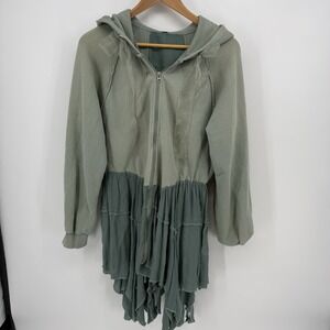 Free People Moon Dust Full Zip Hoodie Cardigan Washed Green Boho XS Oversized